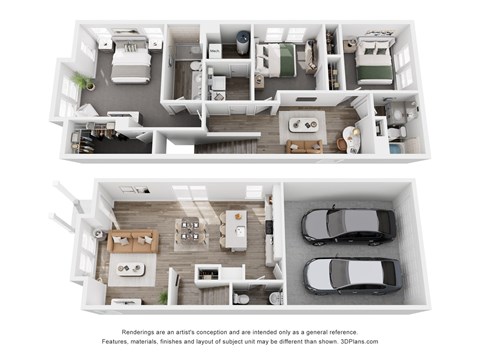 Floor plan for 3 beds, 2.5 baths, 1572 sqft